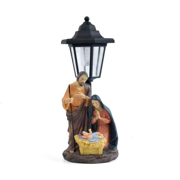 Solar Operated Light Nativity Scene Resins Statue Outdoor Religious Garden Decors Handcrafted Holy Family Ornament