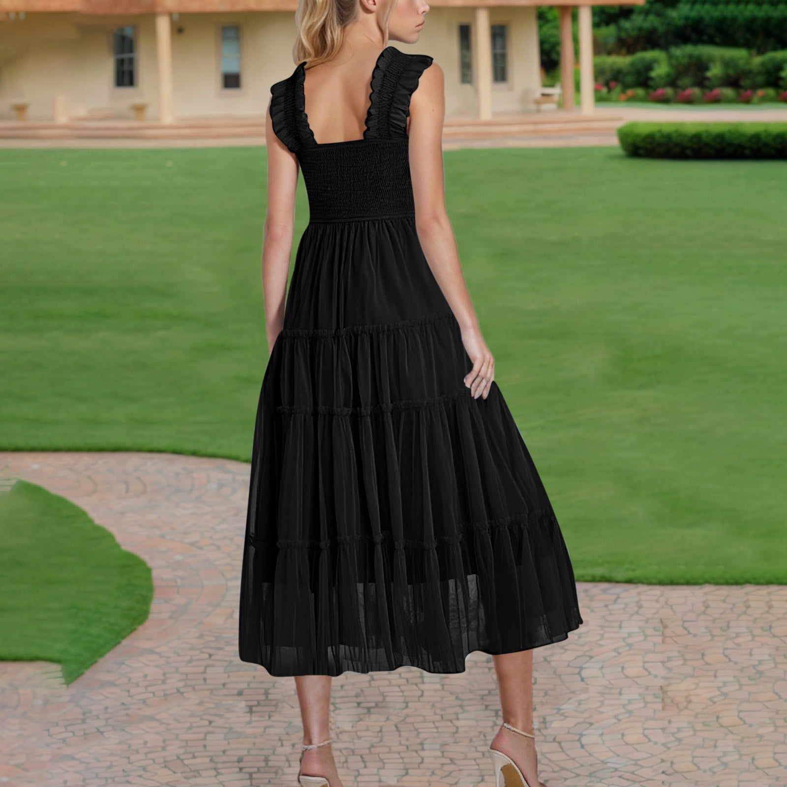 Mgmyaa Womens Summer Long Dresses Square Neckline Sleeveless Low