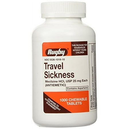6 Pk Rugby Meclizine 25mg Travel Sickness Tablets (Compare to Bonine) 1000ct Ea