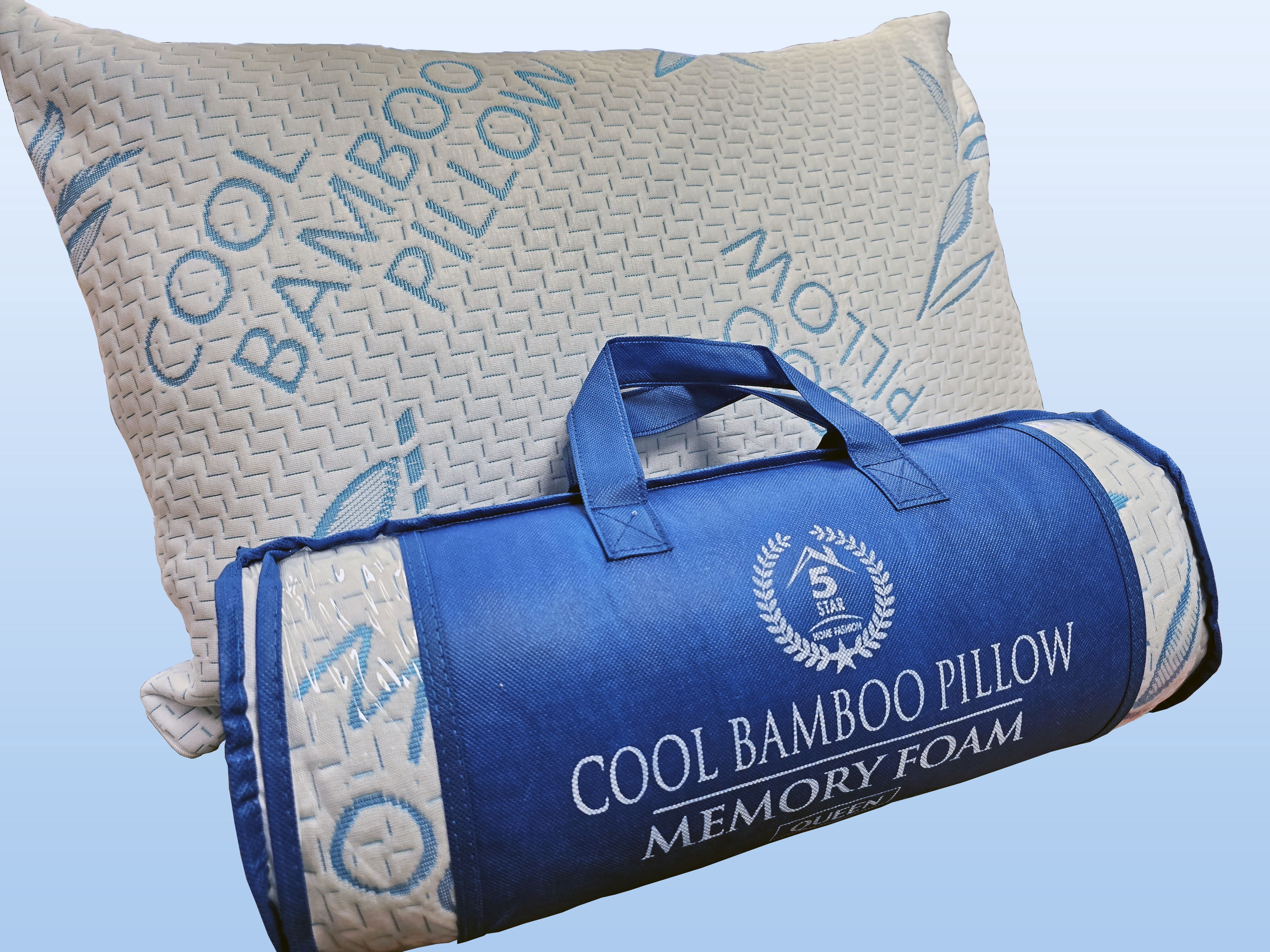 Cool Bamboo Pillow Queen Size (20"x30") for Sleeping, Soft Shredded Adjustable Memory Foam Washable Zippered Breathable Cover, Relieves Neck Pain Asthma for Back