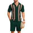 thumbnail image 3 of COOFANDY Men's 2 Piece Short Sets Casual Button Down Shirt and Shorts Set Knit Polo Set Vintage Summer Beach Outfits, 3 of 6