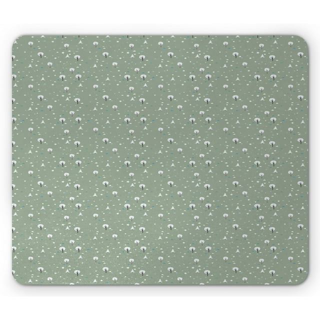 Winter Mouse Pad, Repetitive Tree Motifs with Geometric Details, Rectangle Non-Slip Rubber Mousepad, Pale Reseda Green, by Ambesonne
