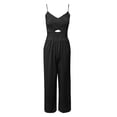 thumbnail image 2 of Baqcunre Jumpsuits for Women Women Summer Jumpsuit Strap Soild Color V Neck Cutout Smocked High Waist Jumpsuit Pockets Wide Leg Jumpsuit Jumpsuits for Women Dressy One Piece Jumpsuits for Women, 2 of 6