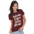 thumbnail image 3 of Fall Autumn Leaves and Jesus Please Womens Slim Fit Graphic Tee Brisco Brands X, 3 of 5