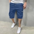 thumbnail image 2 of Nestiefly Men's Casual Cotton Twill Cargo Shorts Classic Chino Stretch Waist Drawstring Outdoor Work Shorts with 6 Pockets Blue 2XL, 2 of 5