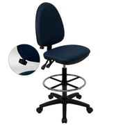 Flash Furniture Mid-Back Navy Blue Fabric Multifunction Ergonomic Drafting Chair with Adjustable Lumbar Support