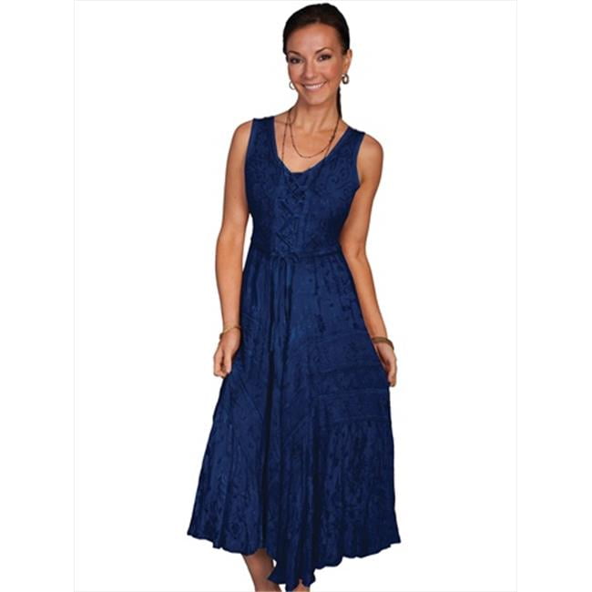 Honey Creek 100 Percent Rayon Womens Full Length Lace Up Front Sleeveless Dress Blue Large