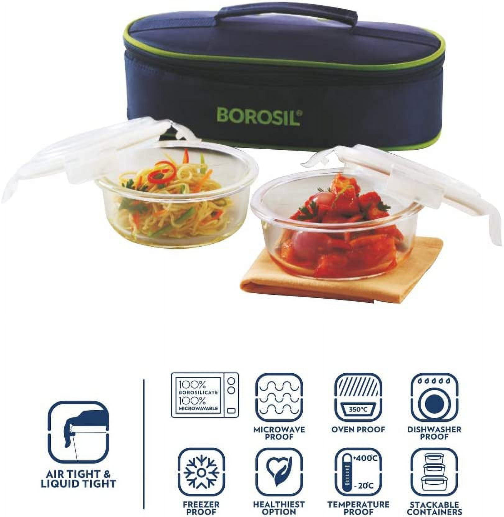 320ml Borosil 2 Square Microwavable Glass Lunch Box
