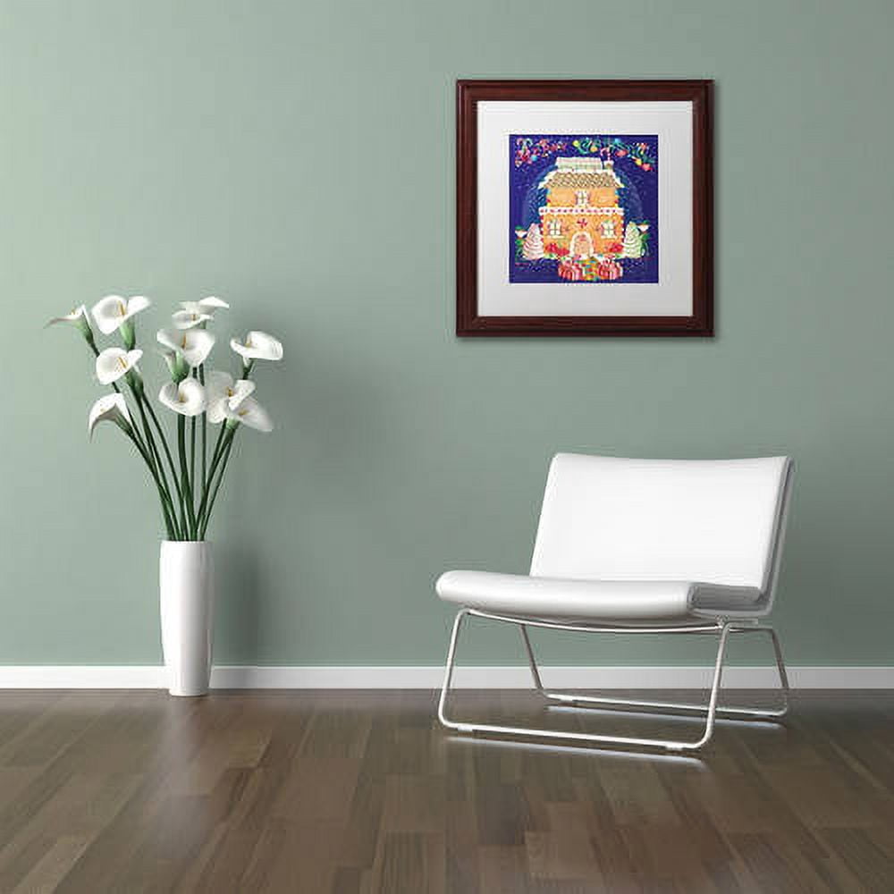 Trademark Fine Art "Xmas Gingerbread House" Canvas Art by Lisa Powell Braun, White Matte, Wood Frame