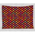 thumbnail image 1 of Geometric Tapestry, Colorful Rhombuses with Heart Flower and Polka Dots Pattern Abstract Illustration, Wall Hanging for Bedroom Living Room Dorm Decor, 60W X 40L Inches, Multicolor, by Ambesonne, 1 of 2