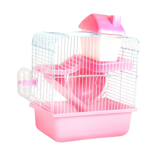 jinwen Cage pour Hamster à 2 Niveaux, Habitat Respirant pour Hamster pour Cochons d'Inde, Rats, Hérisson, Rose