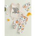 thumbnail image 2 of Liacowi Baby Girl Halloween Clothes Set 3 6 12 18 Months Newborn Girls Letter Print Long Sleeve Crew Neck Romper Pumpkin Long Pants Hat 3PCS Infant Fall Halloween Outfits, 2 of 9