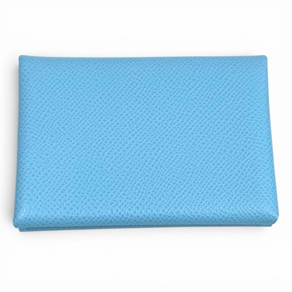 Pre-Owned HERMES Calvi Duo Celeste Veau Epsom Leather Compact Wallet with Sellier Hardware,...