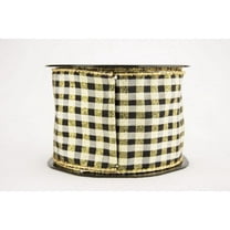 Ribbon Bazaar Wired Black and White Check with Metallic Weave 1-1/2 inch Gold 10 yards Ribbon