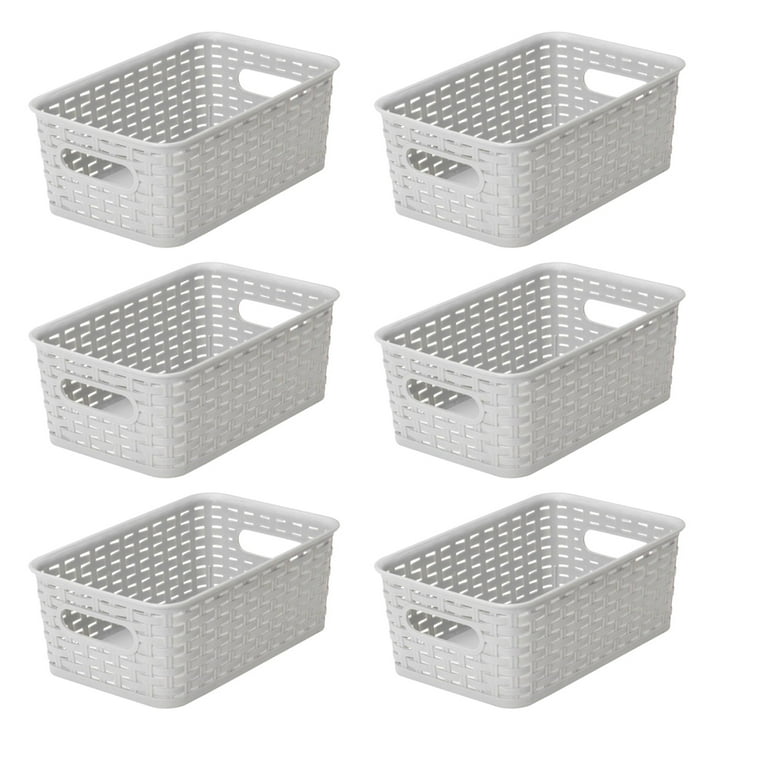 Small Gray Faux Rattan Storage Basket