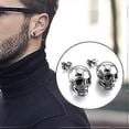 thumbnail image 3 of Piercing de oreja de calavera, pendientes para hombre, pendientes de calavera, acero inoxidable, hip hop, punk, jazz, joyería para hombre, 3 of 5