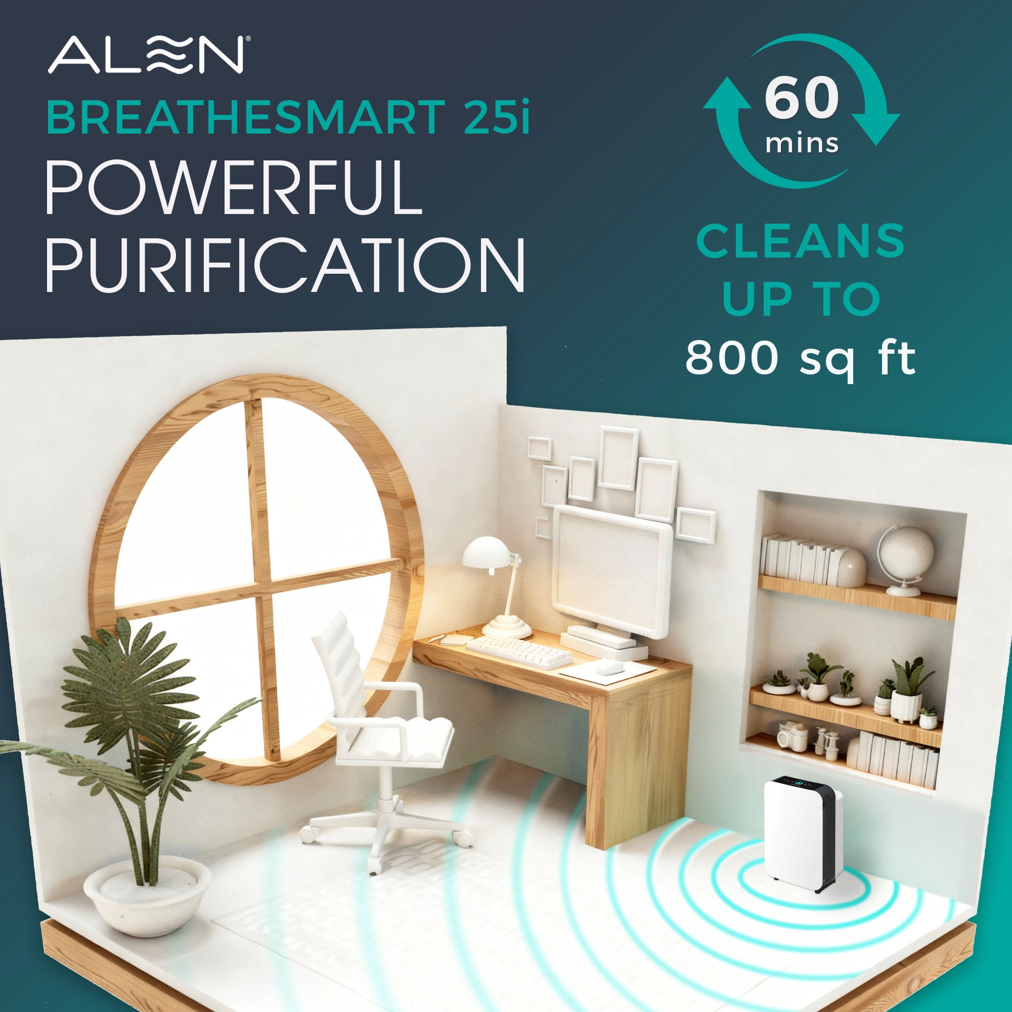 Alen Air Purifier BreatheSmart 25i HEPA with Advanced Filter - 800 Sq. Ft. Perfect for Home and Kitchen, Apartment Essentials - Captures Dust & Odor