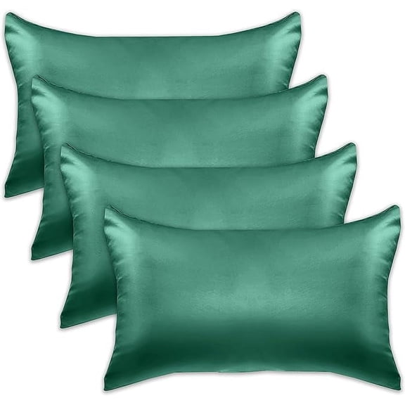 Elegant Comfort 6-PACK Cooling Viscose Satin Pillowcase Set with Hidden Zipper closure, Silky Smooth for Best Hair and Skin Care-Beautiful Gift Box-6-Piece Satin Pillowcase Set, King, Hunter Green
