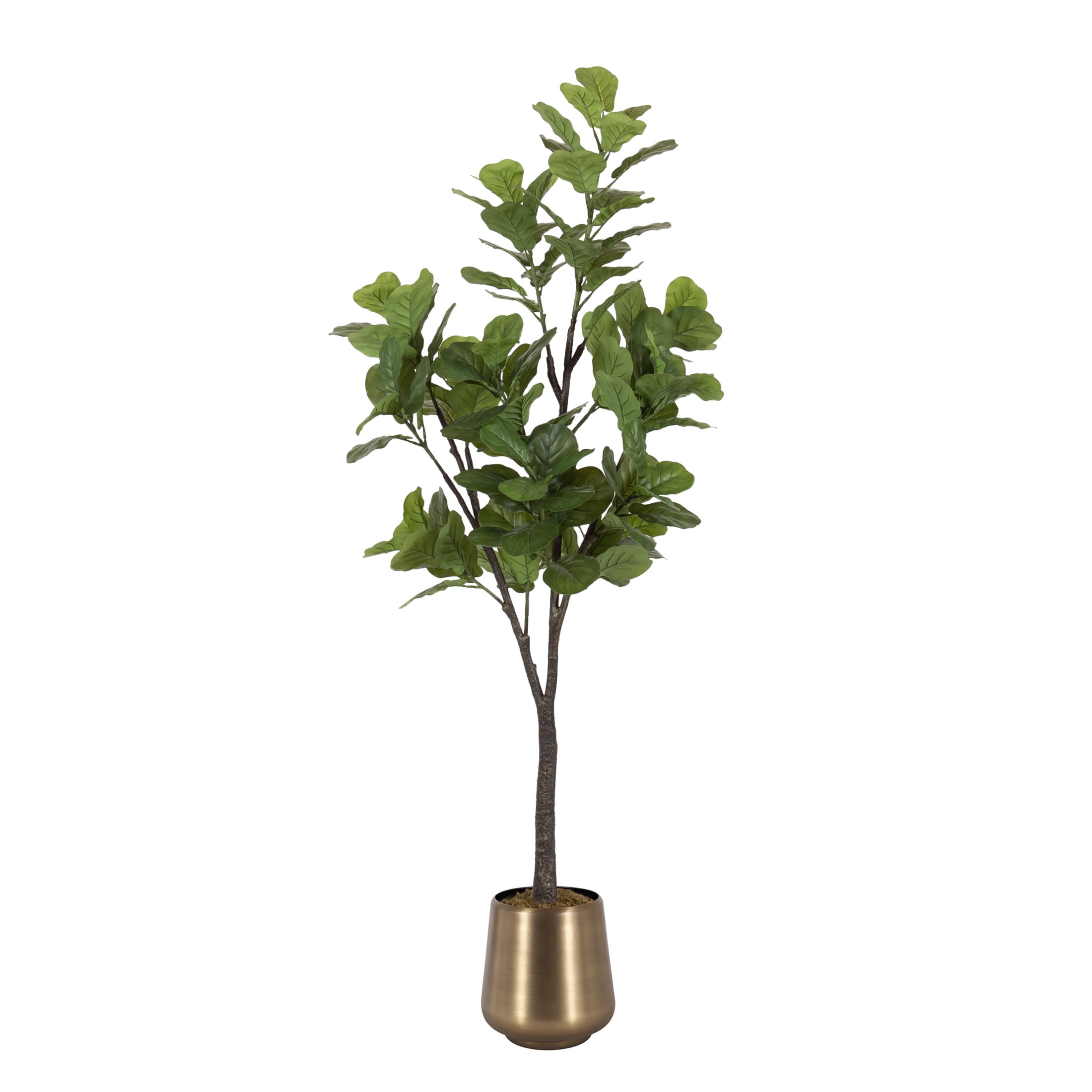 Kate and Laurel Fidmont Faux Fiddle Fig Tree with Portell Metal Planter Pot, 6 FT, Gold, Potted Artificial Tree Indoor with Realistic Foliage and Added Moss, Fake Plant for Living Room Decor
