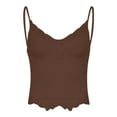 thumbnail image 4 of Hpapadks Womens Tank Tops Lace Trim Ribbed Deep V Neck Crop Camis Slim Fit Sleeveless Tanks Camisole Tops for Women Brown S, 4 of 4