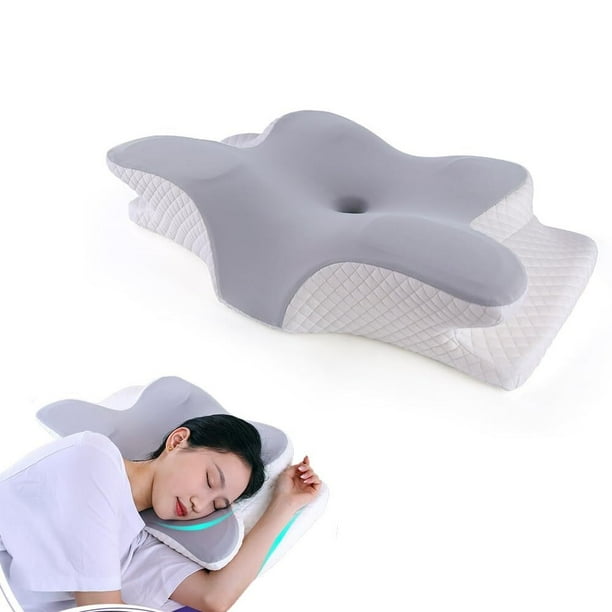 Almohada Cervical de Espuma viscoelástica Almohada ortopédica ergonómica 2 en 1 Que Alivia el Dolor de Cuello y Brinda Soporte Contorneado para Personas Que Duermen de Lado