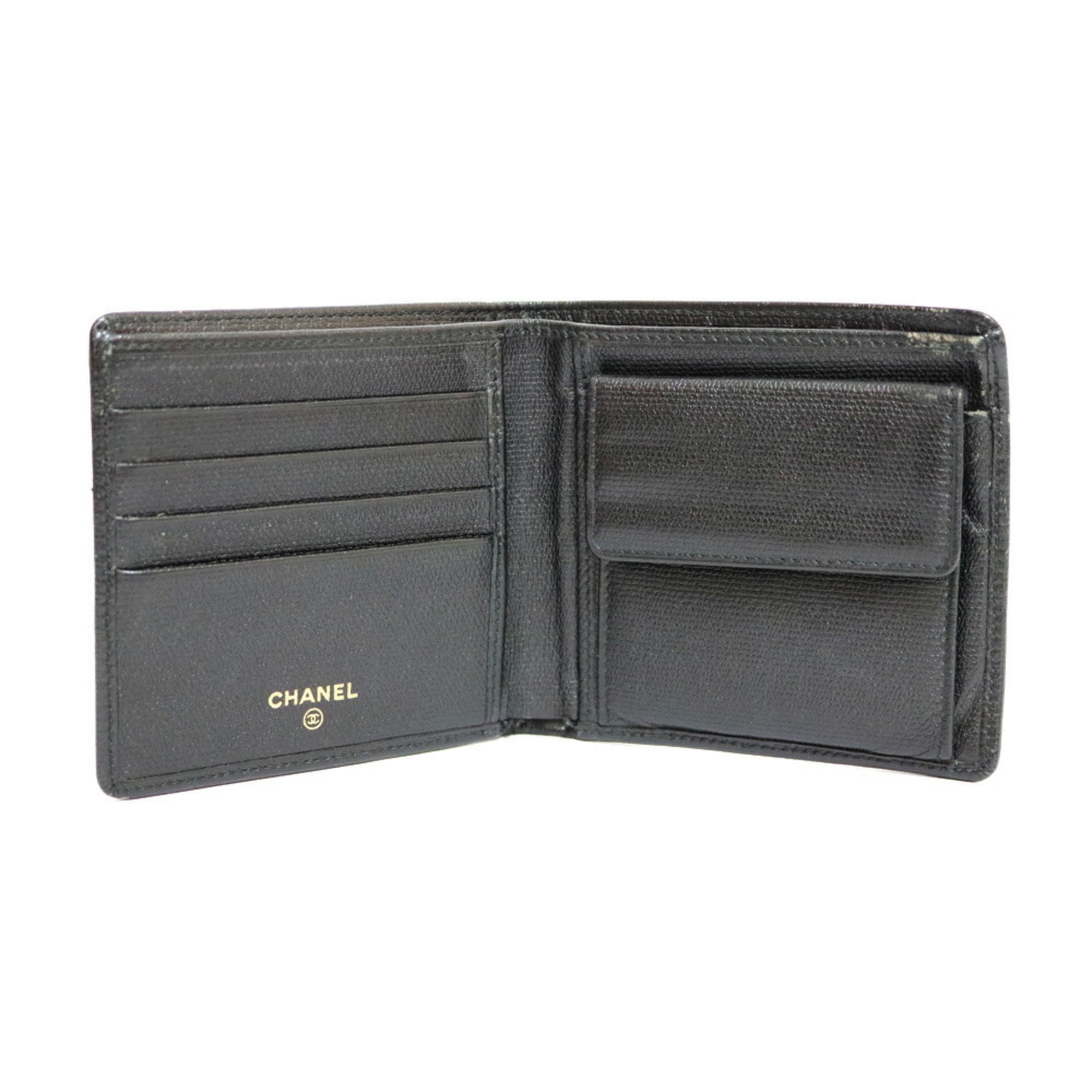 Pre-Owned CHANEL bi-fold wallet Coco Button Mark CC Leather Black Women's  Men's (Fair) 