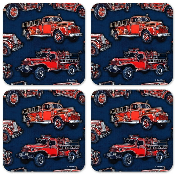 Vinyl Drink Coasters - Set of 4 - Fire Trucks - Image by Dan Morris