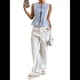 thumbnail image 3 of Blusas Sin Mangas con Cuello Redondo, Volantes y Estampado de Rayas para Mujer Azul XL, 3 of 9
