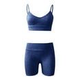 thumbnail image 5 of Mrat Workout Sets for Women 2 Piece Seamless Cropped Strap Tank High Waist Shorts Yoga Outfits Sportswear Jogger Suit Set S-1 Blue m, 5 of 5