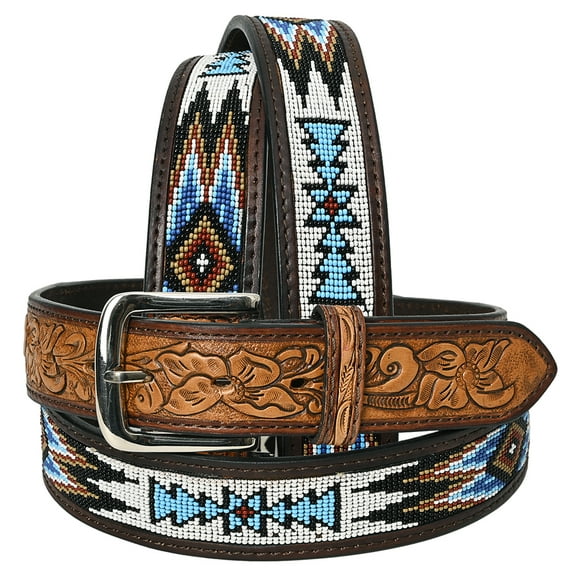 HILASON Western Genuine Leather Belt for Men Women Cowboy Cowgirl Handmade Unisex Full Grain Heavy Duty Tooled Beaded Belt
