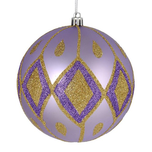 Vickerman N188186D 4.75 in. Lavender Matte Ball Ornament with Glitter Diamond Pattern 4 per Pack