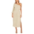 thumbnail image 1 of TSADFHJI Jupes en Jean pour Femmes Mini Robe de Soirée Aguichant à une Épaule Fendue L Beige, 1 of 9