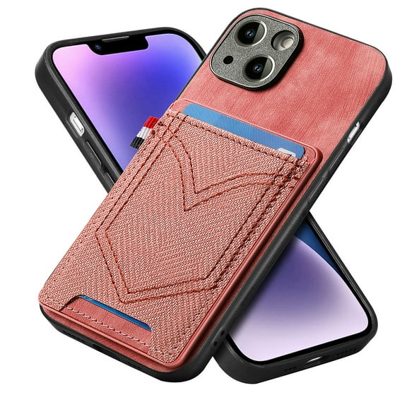 ELEHOLD for iPhone 14 Pro, Wallet Phone Case,Slim Leather Shockproof Lens Protector with Card Slot Anti-Scratch Case Cover,Support Magnetic Car Mount, pink