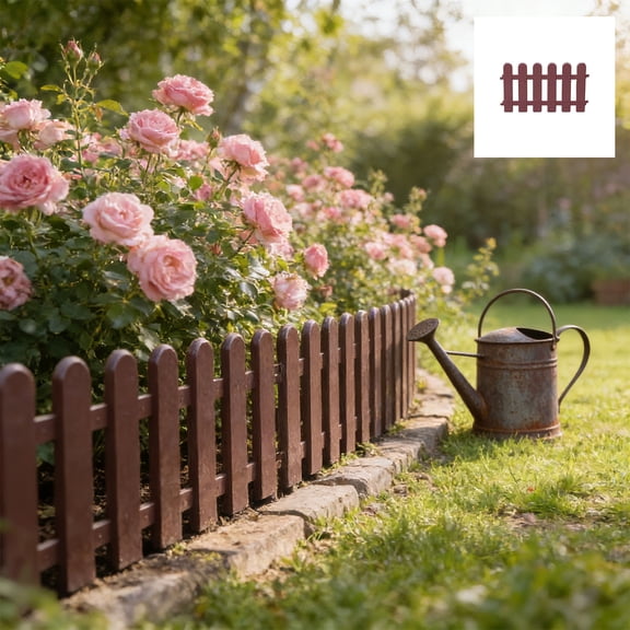 Mini Fence for Garden, 12x20 Inch Small Wood Decorative Picket, Plastic Garden Fencing with Ground Studs for Flower Bed, Coffee