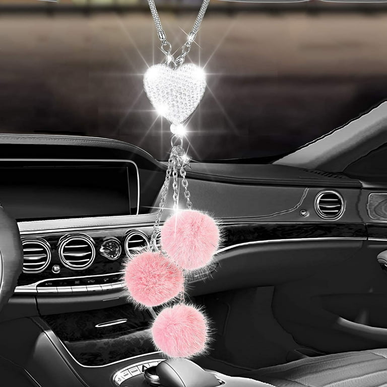 Bling Car Accessories for Women ＆ Men Bling White Heart and Pink