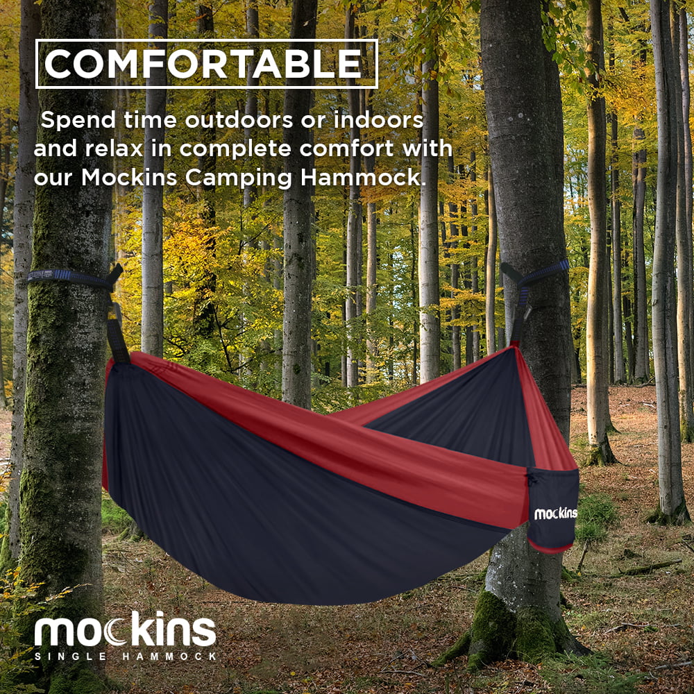 Mockins Navy & Red Camping Hammock with Adjustable Tree Straps 