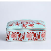 AA Importing AAI Lidded Box, Chinoiserie Deer Design, Red and White