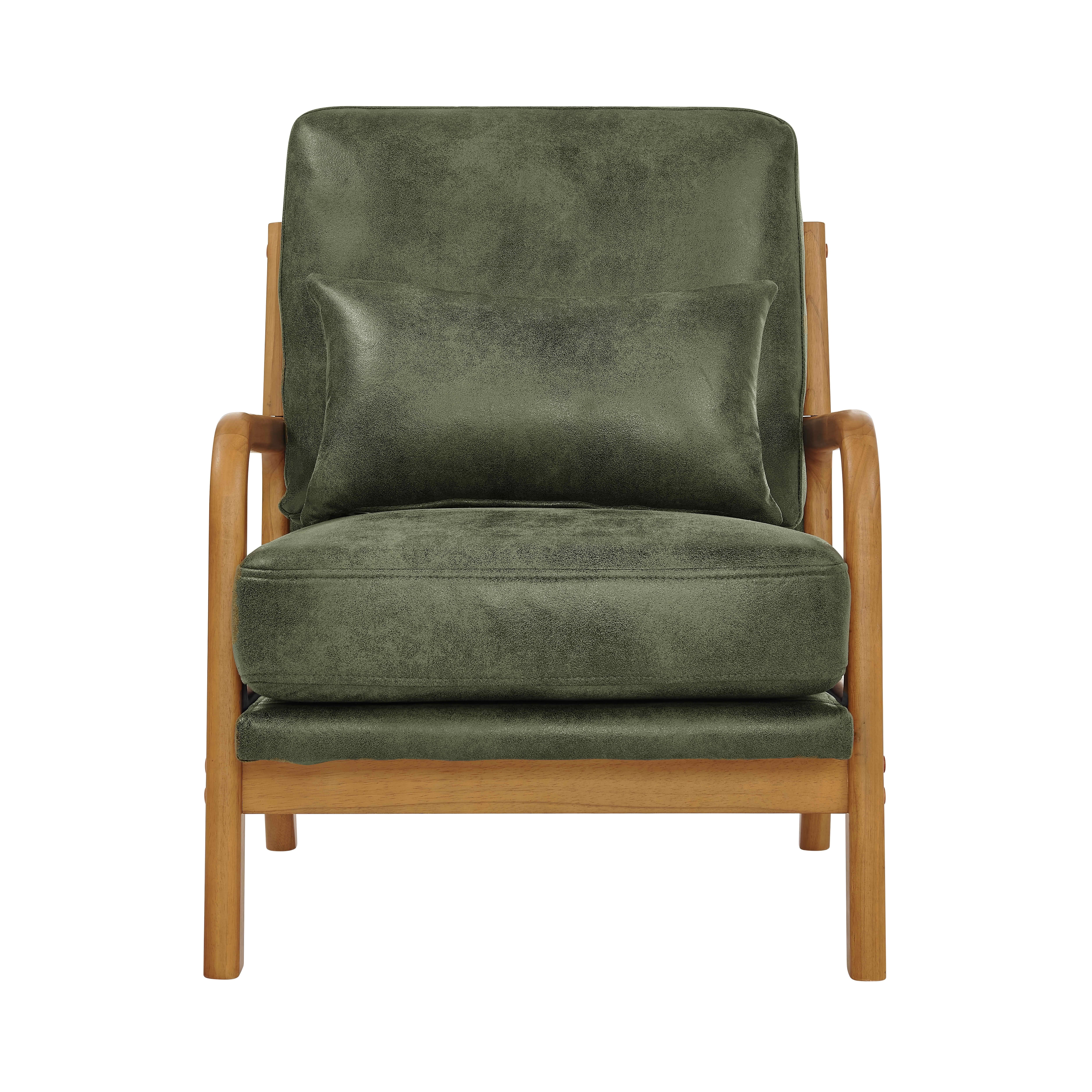 MAYEERTY 26 In Solid Wood Armchair, Curved Armrests, Foil Fabric, Memory Foam, Olive Green, 300 lb