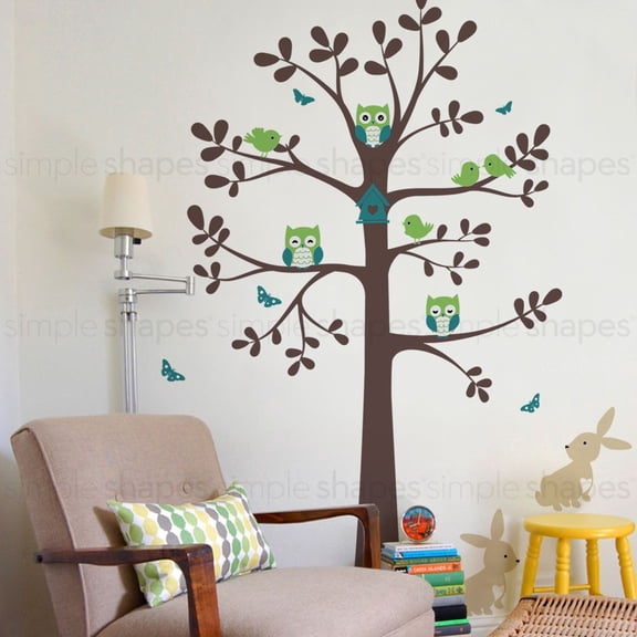 Tree Wall Decal with Animals - Small 51-Inch w x 88-Inch h - Scheme B