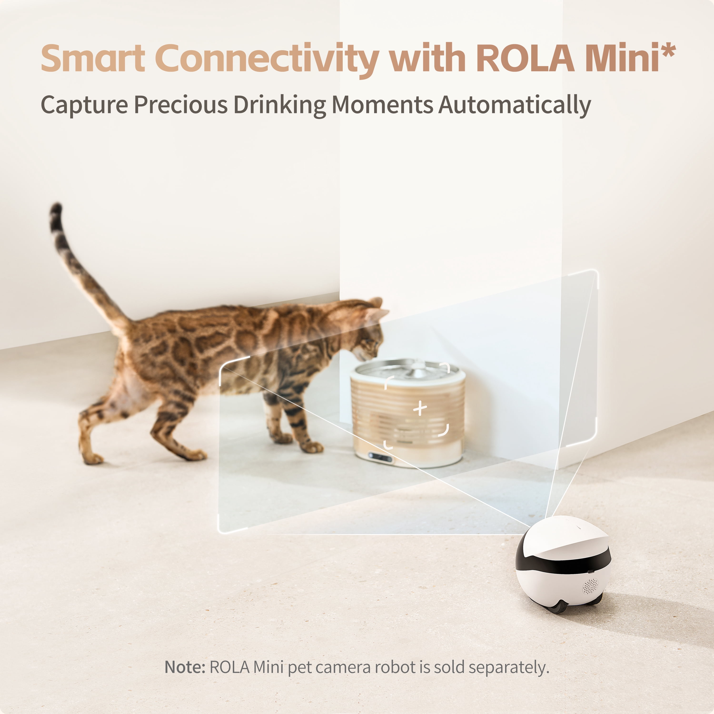 Enabot ROLA Cat Water Fountain Cordless: Battery-Operated Smart Pet Fountain, Pumpless Cat Water Dispenser, Stainless Steel Tray, Wireless Cat Fountain w/Phone App (2.4 GHz Only)
