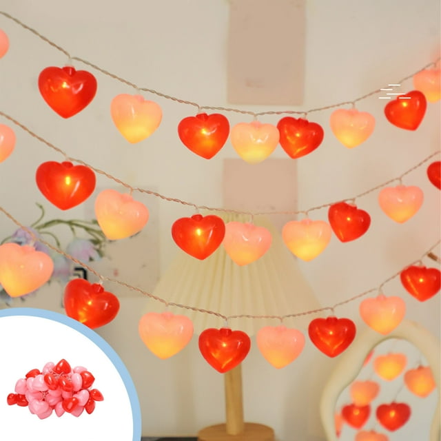 Fiudx Guirnalda de Luces Led con Forma de Corazón, Diseño Romántico, Ambiente Cálido, Ideal para San Valentín, Cumpleaños, Pedidas de Mano, Decoración Versátil, 140 Cm de Largo, 10 Luces.