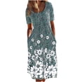 thumbnail image 2 of ICHUANYI Clearance Fashion Women Summer Casual Round-Neck Froral Print Short Sleeve Loose Dress(Green, XXL) ICHUANYI WER2023080910788, 2 of 8