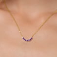 thumbnail image 3 of Gem Stone King Half Circle Curved Bar Moon Purple Amethyst Necklace for Women | 18K Yellow Gold Plated Silver | 7 Stone Bar Necklace | 0.17 Cttw | Round 2MM | With 18 inch Chain, 3 of 6