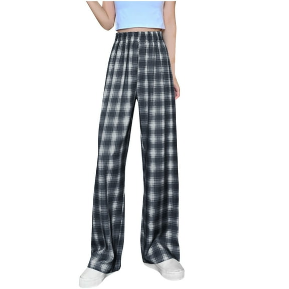 Admvng Women's Pants Loose Hanging Straight Leg Pants Casual Baggy High Waisted Plaid Pajama Pants Women Free Size