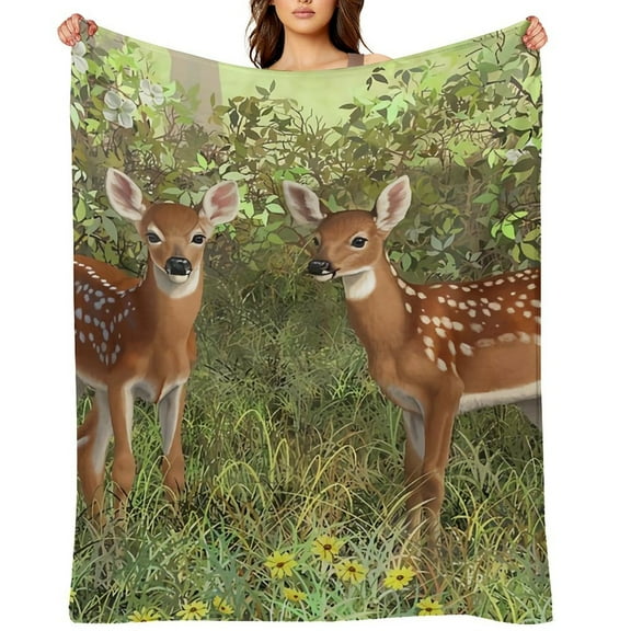 White Tail Deer Twin Fawns Crista Forest The Full Collection of Flannel Blanket Lightweight Cozy Bed Blankets Soft Throw Blanket Fit Couch Sofa for Kids Adults 40"×50"
