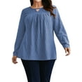 thumbnail image 2 of LANREMON Womens Plus Size Tops Long Sleeve Shirts V Neck Textured Keyhole Gathered Knit Tunic Loose Fall Blouses, 2 of 6