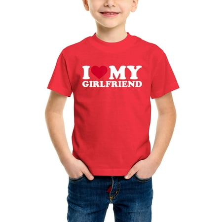 

Envmenst Boys Short Sleeve T-Shirt Funny I Love My Girlfriend Graphic Shirt Kids Girls Cotton Tees Unisex Casual Top