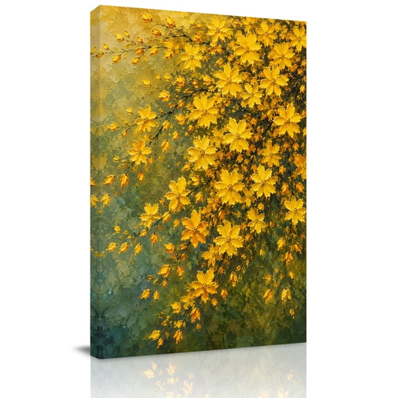 Canvas Wall Art, Yellow Botanical Framed Canvas Prints for Hallway Living Room, Wildflowers Vintage Floral Fallen Leaves Extra Large Gallery Wrapped Wall Decor for Home Office, Gifts, 20"x30"