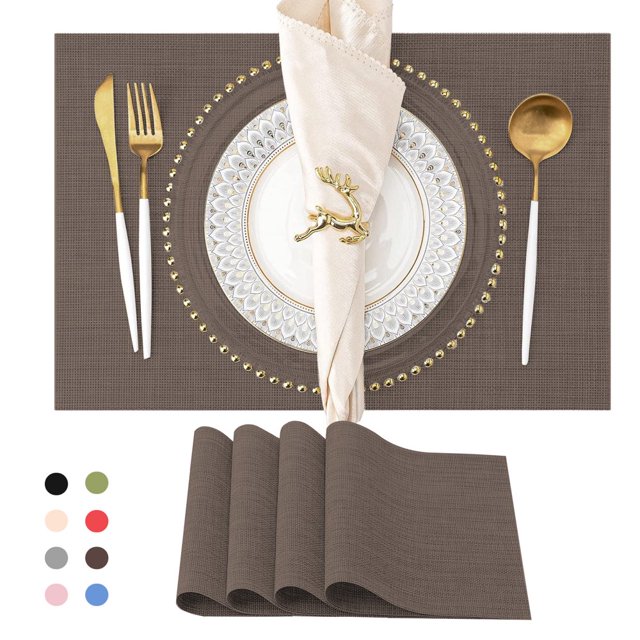 SUTENGDA Placemats Woven Crossweave Placemat for Dining Table PVC Vinyl Kitchen Mat Set of 4 12x18 Inches Yellow