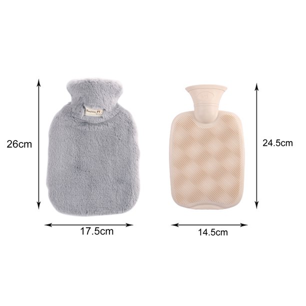 Calentador de manos y pies Bolsa para botella de agua caliente con kits de cubierta de felpa (gris claro 1000 ml) Sywqhk Libre de BPA